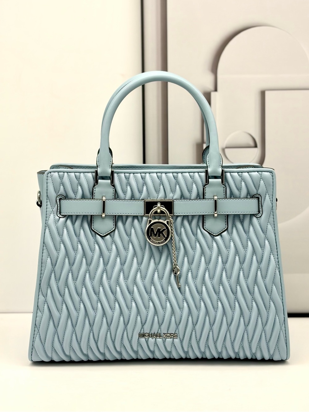 Michael Kors Hamilton Medium Satchel Crossbody Bag Pale Blue NWT - Picture 2 of 12